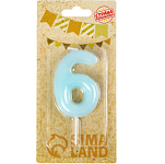 Свеча в торт "Неоновое сияние", цифра "6", светящаяся голубая, 9 см   10717229