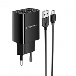 Сетевое ЗУ 2USB 2.1A BOROFONE BA53A, Powerway, Type-C, черный