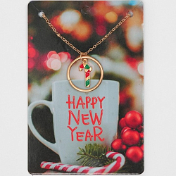 Кулон "Новогодний" леденец в кольце, красно-зелёный в золоте, 45 см   9667986