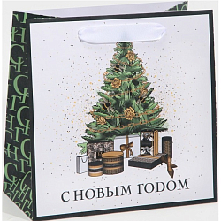 Пакет ламинированный квадратный «Подарочки под ёлкой», 22 × 22 × 11 см