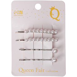 Невидимки для волос QF «Морская пена», набор 4 шт., бусины, 5 см и 5.5 см, серебристо-белые 4555393