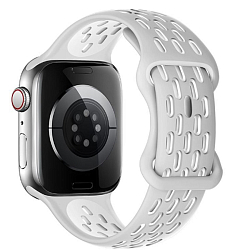 Силиконовый ремешок HOCO WA19 для APPLE Watch 42/44/45/49мм двухцветный, белый, серебряная вставка