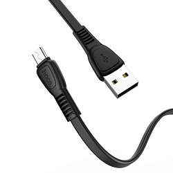 Кабель USB <--> microUSB  1.0м HOCO X40 Noah плоский, чёрный