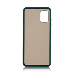 Задняя накладка MY CHOICE для Samsung Galaxy A51 (2019) черно-прозрачная, зеленая по краям, оранжевые кнопки