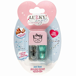 Двойные лаки для ногтей Lukky Angel Just Duet кол-я Kitty, перламутр с блёстками и бирюзовый,блистер,2 по 4 мл