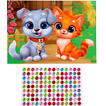Аппликация стразами для детей «Щенок с Котенком», А6 10518179