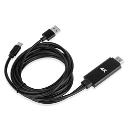 Кабель HDMI <--> Type-C  1.8м NONAME с питанием USB