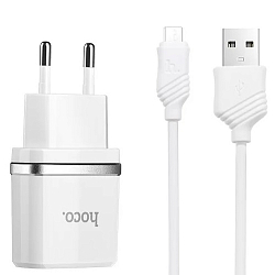 Сетевое ЗУ 2USB 2.4A HOCO C12 + кабель microUSB, белый