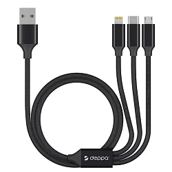 Кабель USB <--> microUSB/Type-C/Ligthning  1.2м DEPPA черный (72299)