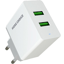 Сетевое ЗУ 2USB 2.4A MORE CHOICE NC11a White, Type-C