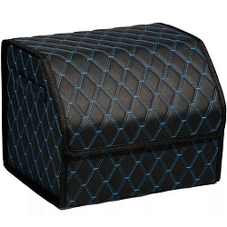 Органайзер автомобильный FOR CARS 3D 50*30*30 черный/синяя нить/черный кант, экокожа,  2-й ромб