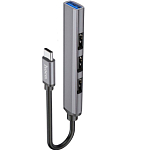 USB-Хаб HOCO HB26, 4 гнезда, 3 USB 2.0, 1 USB 3.0, серый