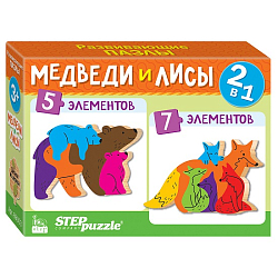 Пазл Step Puzzle 2в1 из дерева "Медведи и лисы" (IQ step)