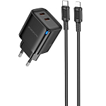 Сетевое ЗУ 2Type-C 3A BOROFONE BA85A Black, Type-C/Lightning