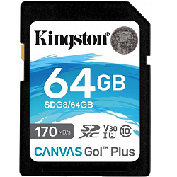 SD 64Gb Kingston Class 10 UHS-I U3 V30 Canvas Go Plus G4 200R V30