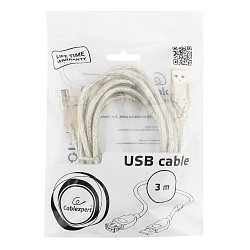 Кабель USB для принтера AM-BM CABLEXPERT экран, феррит.кольца, прозрачный