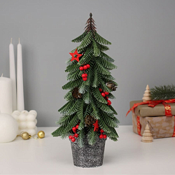 Ёлка декор "С ягодками, в горшочке" 33х8,5 см   10481661
