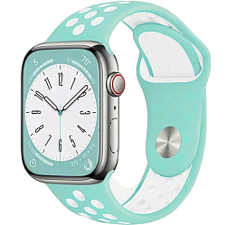 Силиконовый ремешок для Apple Watch Nike 42/44/45/49mm Бирюзовый с белым