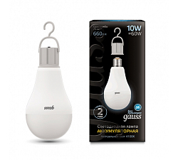 Лампа светодиодная GAUSS A60 10W4100K/E27 с Li-Ion аккумулятором 1/10/60