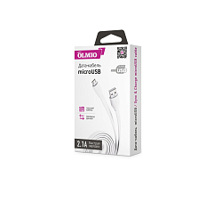 Кабель USB <--> microUSB  1.0м OLMIO плоский, белый