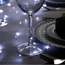 Гирлянда «Мишура» 2 м роса, IP20, серебристая нить, 50 LED, батарейки CR2032×2 (в комплекте), свечение белое