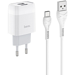 Сетевое ЗУ 2USB 2.4A HOCO C73A, Glorious, Type-C, белый