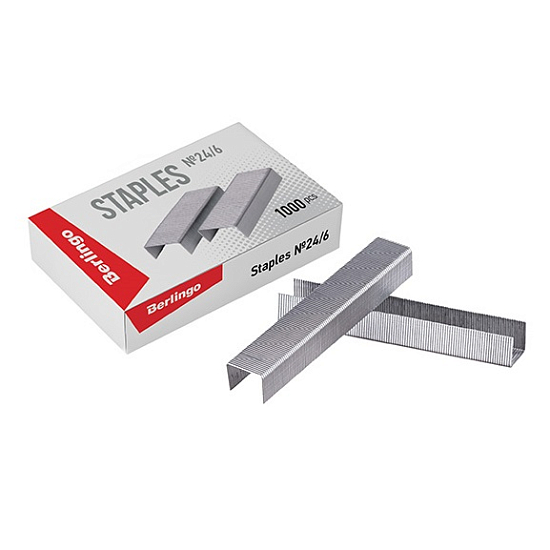 Скобы для степлера №24/6, оцинкованные, 1000шт. Berlingo арт. SH510