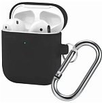 Силиконовый чехол SILICONE CASE для Airpods 1/2, №01_черный , с карабином