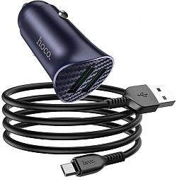 Авто ЗУ 2USB HOCO Z39, QC3.0, microUSB, синий
