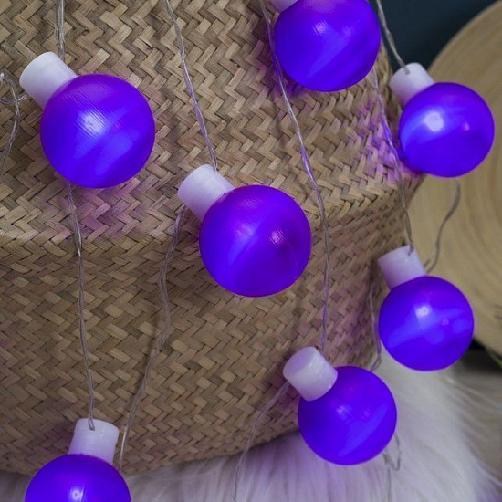 Гирлянда "Нить - с насадками" 6 м, «Большие шарики 5 см», свечение фиолетовое