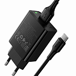 Сетевое ЗУ 1USB 3.0A HOCO CS92A, чёрный, кабель USB-C - Type-C, 18Вт