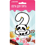 Свеча-цифра для торта "Панда" 2, с рисунком, белая