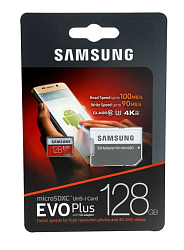 Micro SD 128Gb Samsung Class 10 Evo Plus UHS-I U3 (90 Mb/s) с адаптером