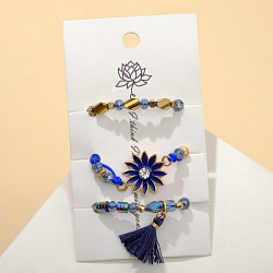 Набор 3 браслета "Бисер" цветок, цвет синий в золоте, d=7   7059324