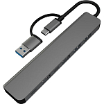 USB Type-C Хаб PERO MH06, USB-С/USB-A TO 2xUSB-C + USB 3.0 + 4xUSB 2.0, серый