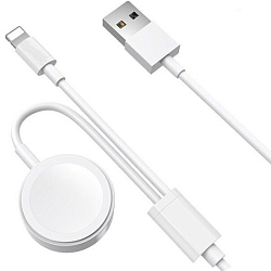 Беспроводное ЗУ Apple Watch 2в1 с кабелем lightning, USB (без лого)