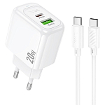 Сетевое ЗУ 1USB/1Type-C HOCO CS54A белый, Type-C-Type-C