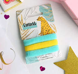 Резинка для волос "Стиль" (набор 3 шт.) 5,5 см, бирюзовый, жёлтый   4623404