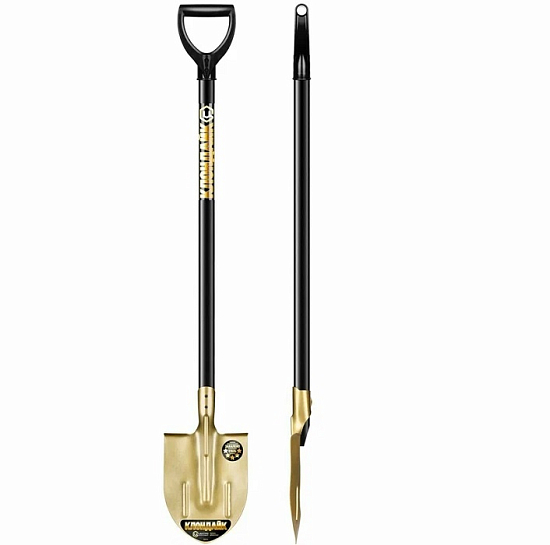 Лопата штыковая ЦИ КЛОНДАЙК 2218-ч "золотая" с рёбрами жёсткости 200х270х1280 мм, деревянный черенок