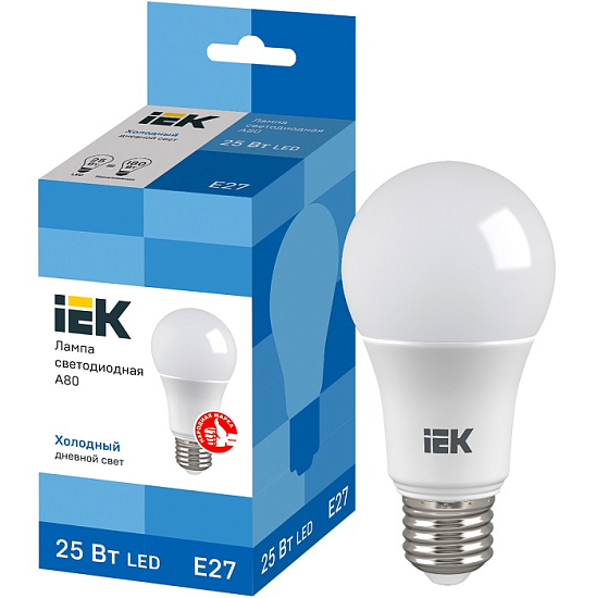 Лампа светодиодная IEK A80 25Вт/6500К/E27 шар