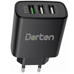 Сетевое ЗУ 3USB 2.4A DORTEN DN206501 черный, Smart ID 30W Wall QC, QC3.0