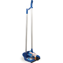 Совок для мусора + щетка, пластик, резиновая кромка, алюминиевые рукоятки 70см, синий, LAIMA,601472