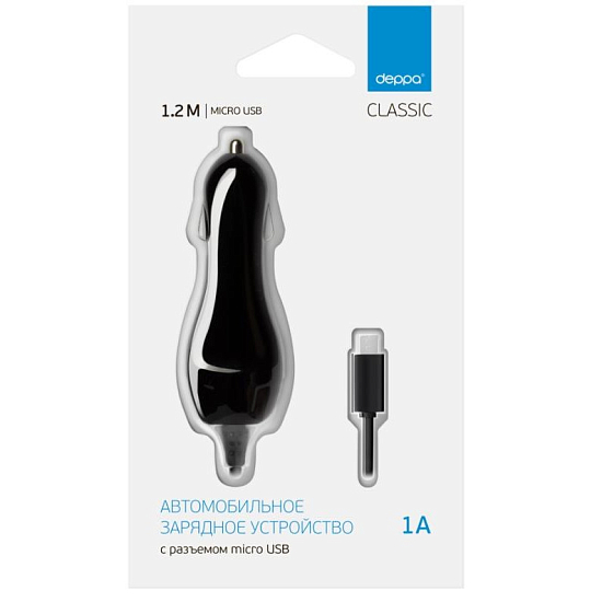 Авто ЗУ 2.1A DEPPA microUSB, черный (22124)