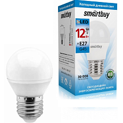 Лампа светодиодная SMARTBUY G45 12W/6000K/E27 (холодный свет) (1/10/100)