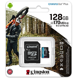 Micro SD 128Gb Kingston Class 10 Canvas Go Plus UHS-I U3 V30 A2 (170/70 Mb/s) + адаптер SD