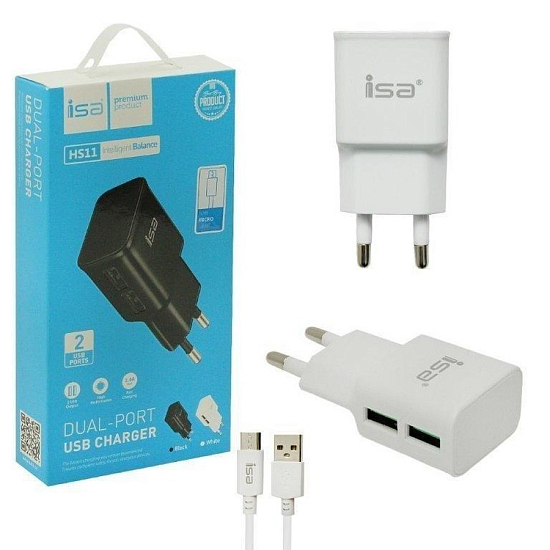 Сетевое ЗУ 2USB ISA HS11 белое