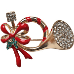 Брошь новогодняя "Труба", цветная в золоте 9618893