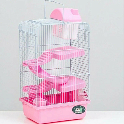 Клетка для мелких грызунов "Пижон", с наполнением, 23 х 17 х 45 см, розовая