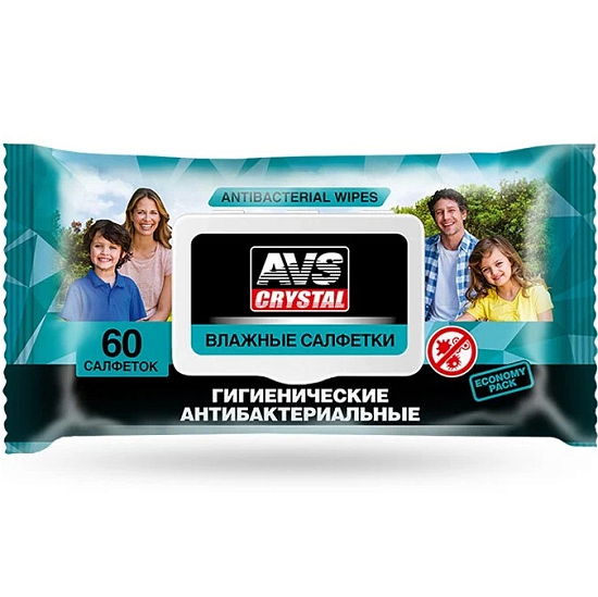 Влажные салфетки AVS AVK-213 "Очищающие с антибактериальным эффектом" (пластиковый клапан) 60шт