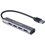USB Type-C Хаб GEMBIRD UHB-C484, 4хUSB, с доп.питанием (порт Type-C), кабель USB 19см, алюминий, коробка